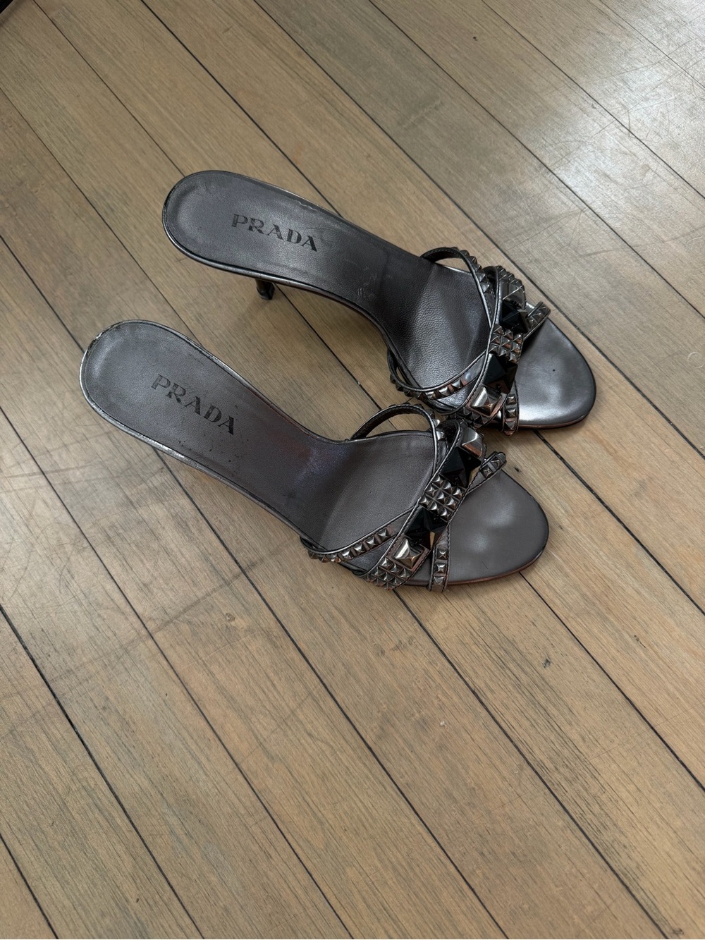 Prada Black Studded Leather Mule Heels